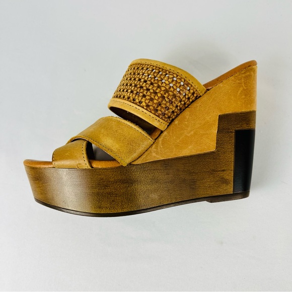 Musse & Cloud Woven Suede Leather Wedge Mule Camel Tan Brown Size 36 US 5.5-6 - Picture 9 of 16